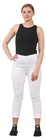 L S U Pantaloni Capri da donna estivi a tre quarti leggings elasticizzati in vita pantaloni da ufficio casual a pedale pusher pantaloni, bianco, 44