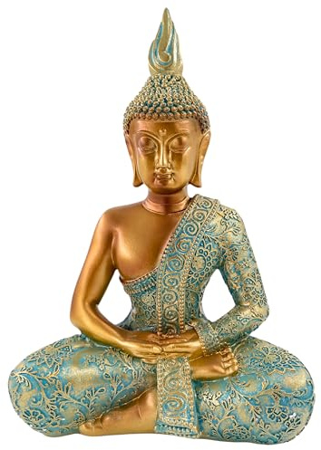 MF Buddha Statue Gelassenheit - Mintgrün und Gold, 25 cm