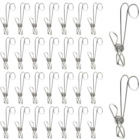 30 mollette da bucato in acciaio inox con gancio, in acciaio inox, per appendere tovaglie, per bagno, cucina, ufficio e campeggio