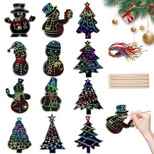 MACULPER 48 Stück Kratzbilder für Kinder Kratzbilder Weihnachten Kratzbilder Weihnachten für Kinder Weihnachts Kratzbilder Kratzbilder für Kinder Basteln Weihnachten für Weihnachten Kinder Geschenk