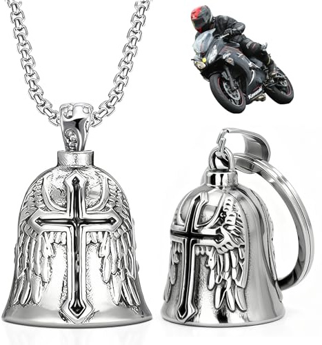 lafo 2 Stück Guardian Bell Motorrad Glocke Glücksbringer, Biker Bell aus Edelstahl, Schutzglocke Engel Reitglocke als Motorrad Zubehör oder Schlüsselanhänger