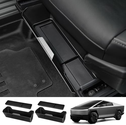 JOYTUTUS Front Under Seat Storage Box Compatible with Cybertruck 2024, Under Seat Organizer with Silicone Pad, Set of 2 Driver & Passenger Side