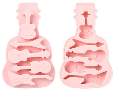 KitBeads 2Pcs Guitar Silicone Moulds Pink 3D Musical Instrument Fondant Chocolate Moulds for Resin Baking Candle Soaps Crafts Decorations
