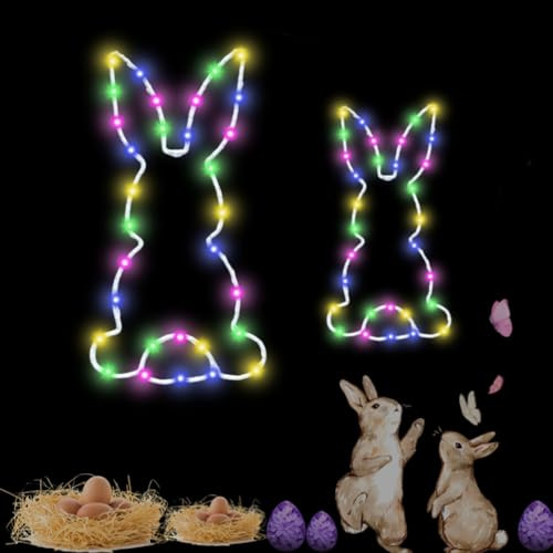 Demiawaking 2 Stück LED Osterhase Lichterkette mit Saugnapf, Süßes Fenster Licht Osterbeleuchtung, Mit Timer, Leuchtende Osterdeko Kaninchen Anhänger für Ostern Deko (A)