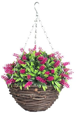 Best Artificial 10 inch Lavender Hanging Basket - Suitable for Outdoor Use - Weather Resistant (Pink)
