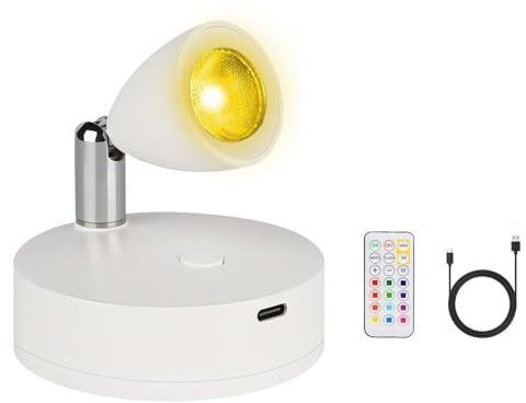 CMANLNYK Wireless Led Spotlight Indoor - Infrared Remote Control Dimming and Color Cupboard Lights, Flicker Free and Eye Friendly Wireless Light, 360° Rotation and 90° Elevation Spotlight Lamp