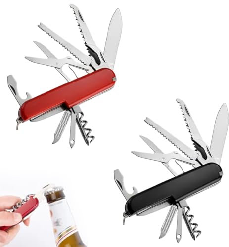 2 Pezzi Coltellino tascabile coltello pieghevole Coltellino Svizzero,coltello tascabile coltello multiuso Campeggio,mini coltello 11 Funzioni（Rosso e Nero）