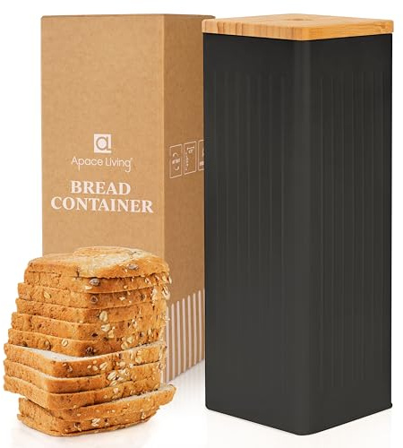 FRESHSLICE Bread Container, Bread Keeper with Airtight Bamboo Lid, 5 Liter | Metal Bread Box & Storage Bin for Kitchen Countertop, Keeps Homemade Bread & Loaves Fresh Longer, Modern Design