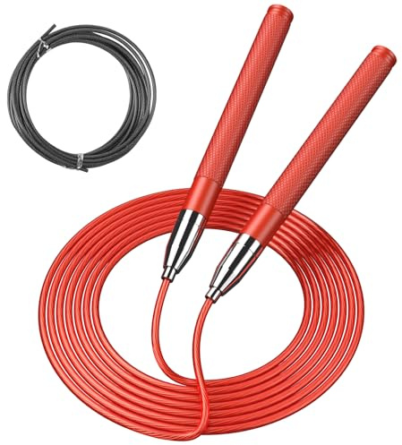 CRHOEIQ Speed Jump Rope for Men Women, Fitness Skipping Rope with Aluminium Handle and 2 Ropes, Self-Locking Design Adjustable Jumping Rope for Adult Workout Boxing