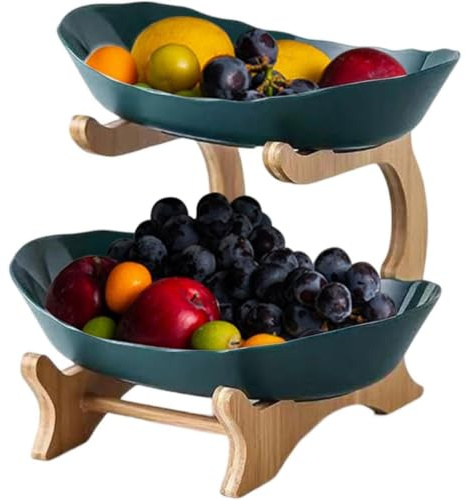 2-Tier Fruit Basket Stand, Multi-Layer Plastic Fruit Bowl Set for Kitchen