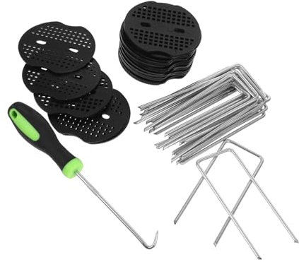 UPKOCH Grapas para Jardín Estacas De Resistentes con Arandelas y Gancho para Asegurar Tapices De Barrera Césped Artificial Vallas y Suelo Duro Kit Completo para Fijación y Cobertura De Su