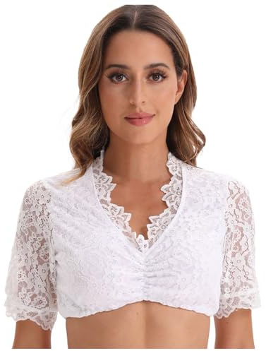 Blouse Dirndl Femme Traditionnel Manches Bouffantes Country Mode Bavaroise Extensible en Dentelle Ensembles Déguisement Pull d'été Femmes pour Oktoberfest Halloween aéré