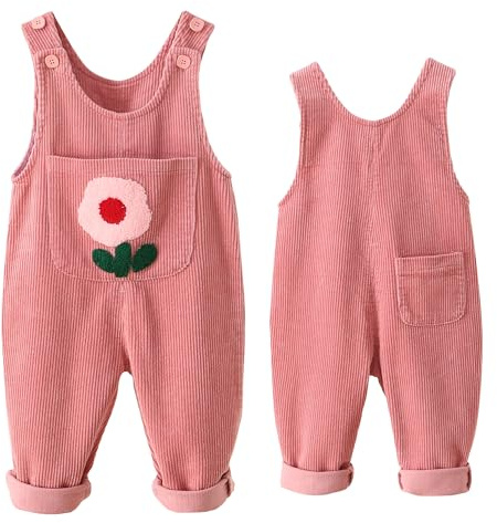 NEAWEALY Salopette per bambini e bambine, senza maniche, con corda, 12 mesi - 5 anni, RosaFiore, 18-24 Monate