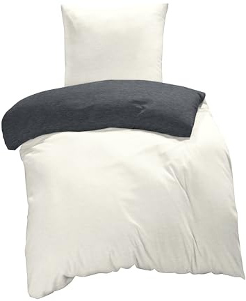 one-home Winter Bettwäsche Biber Meliert Baumwolle Flanell Kuschelig Flauschig Warme Weiche Melange Modern, Größe:2 teilig 135x200 cm, Farbe:Natur beige/anthrazit