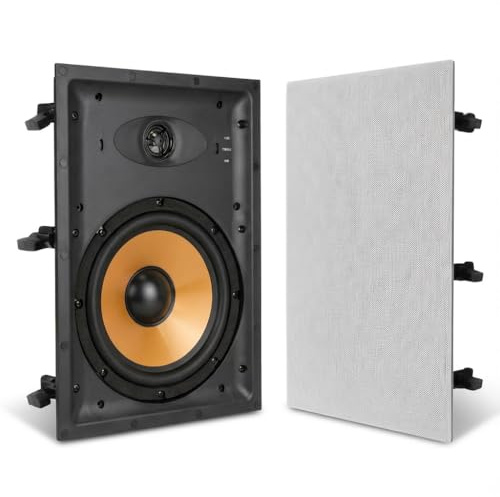 Herdio 8 Inch 2-Way in-Wall Speaker for Left/Right Main Channel Audio, 1 Silk Dome Tweeter, Magnetic Paintable Mesh Cover, Compatible with Whole House Audio or Home Theater, Single White