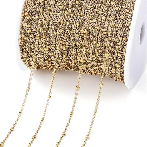 2 Meter DIY-Kette zur Schmuckherstellung, 7 Arten, 14 Karat vergoldetes Messing, runde Gliederkabelketten for Handarbeiten, DIY-Schmuckzubehör(S2 Gold 1.6mm)