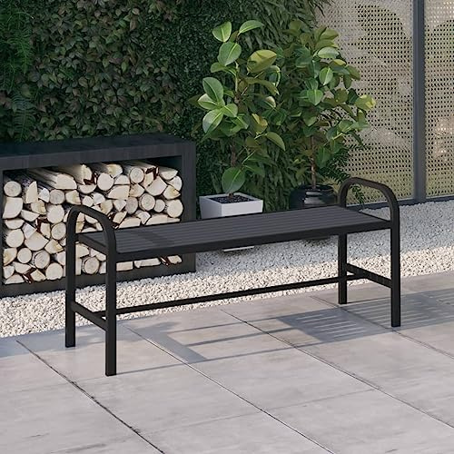 IBUQDDV Gartenbank 124,5 cm Stahl und WPC Schwarz, Wetterfeste Sitzbank aus Holz-Kunststoff-Verbund für Terrasse und Garten, Langlebige Outdoorbank mit Stahlrahmen, Komfortable