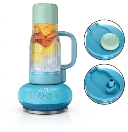 Ninja BlendBoss Batidora con vaso portátil, batidora individual con vaso extraíble, 3 preajustes automáticos, color frambuesa azul DB351EUBL