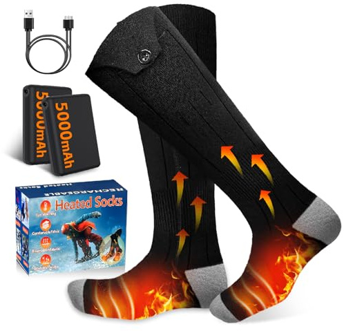 Heated Socks for Women - 5V5000mAh Rechargeable Electric Heated Socks with 4 Heating Levels/Heat Up to 9 Hours/375°Foot Sole & Instep Heating for Skiing, Camping, Fishing, Hunting
