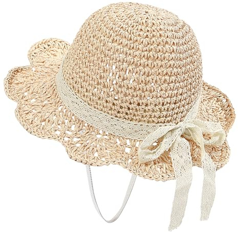 kitcorn Chapeau de Paille Fille D'été 1-6 Ans Chapeau Bobs de Soleil Large Bord Pliable Bébé Enfant pour Les Voyages à la Plage