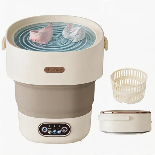 Mini Waschmaschine 13L Faltbar, Schleuderfunktion, Camping & Babywäsche | 3 Zeitmodi, Inkl. Abtropfkorb, Platzsparend, Ideal für Unterwäsche, Leicht & Tragbar, Einfache Bedienung, Energiesparend