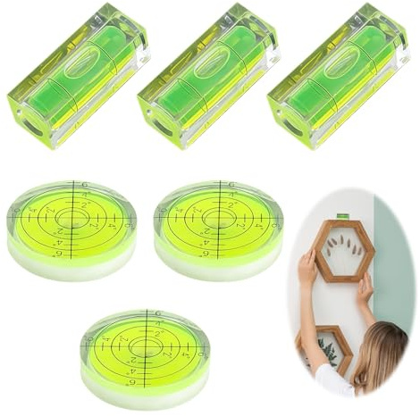 Mini Spirit Level 6 Pcs, Small Bubble Levels Precise Leveling, Portable Accurate Measuring Tool for Picture Hanging Turntables Camera Tripod Drill Leveling Phonograph (Circle+Rectangle)