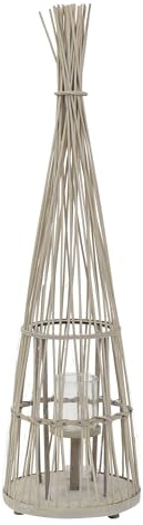 ECD Germany Bambus Laterne, Windlicht 110 cm, Holzfarbe, Gartenlaterne mit LED Lichterkette & Glaseinsatz, Boho Bambuslaterne Kerzenhalter Flechtoptik Innen/Außen, Deko Laterne für Terrasse Wohnzimmer