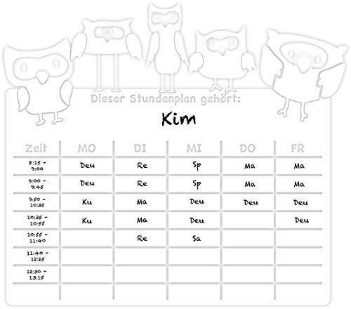 Wandkings Whiteboardfolie - Wähle eine Größe - 110 x 97 cm - Stundenplan Eulen