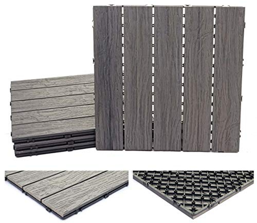 Mendler WPC Bodenfliese HWC-E19 je 4X 50x50cm = 1qm - antik-braun | Holzoptik, Balkon/Terrasse, 3D-Struktur, linear