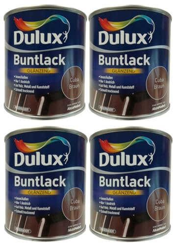4 x 250ml Dulux Buntlack glänzend für Innen/Außen Cuba Braun