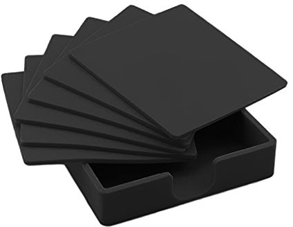 Fenteer Silicone Drink Coasters Set of 6, Non-slip square Coaster Cup Pad Mat, Tabletop, Easy to Clean, Black, 9.8x9.8x0.3cm