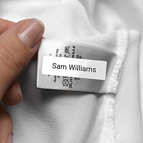 Kids Personalised Stick On School Uniform/Equipment Name Labels - Pack of 64. No Iron, Waterproof, Washable Labels. Great for Clothes, Equipment. School, Nursery, Day Care, Hospital - White