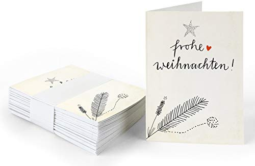 25 Geschenkanhänger frohe Weihnachten! Creme, originelle Mini Weihnachtskarten zum Weihnachtsgeschenke Beschriften, klassisch in weiß rot, edel, A7 Recyclingpapier Klappkarten