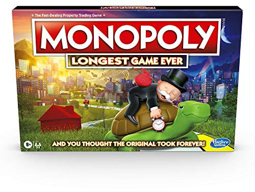 Monopoly Longest Game Ever, Classic Monopoly Gameplay with Extended Play, Monopoly Board Game for Ages 8 and Up (Amazon Exclusive), Multicolor