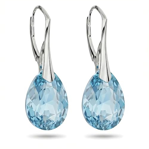 Ohrringe Silber 925 Hängend - Ohrringe Hängend mit Kristallen - Wählen Sie Schmuck für Sie - Wetten Sie Auf Silber Ohrringe Damen in Form eines Tropfes (Aquamarine)