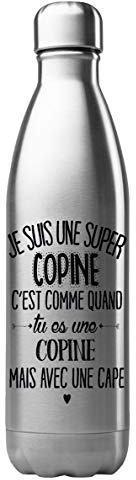 Gourde Isotherme Personnalisée 500 ml – Acier Inoxydable – Thermos Chaud/Froid – Bouteille Réutilisable Écologique – Cadeau Humour/Je suis Une Super avec Une Cape – Fabrication Française (N°5)