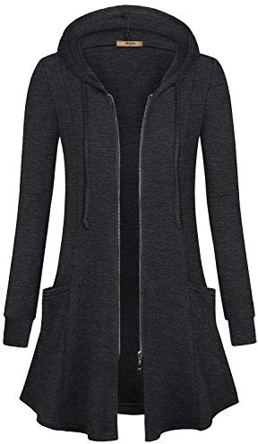 Miusey Lång huvtröja med dragkedja, jacka, lätt tunika, sweatshirt, öppen fram, cardigan, L
