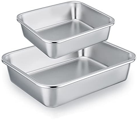 Homikit Set di 2 pirofile, in acciaio inox, rettangolari, per torte, tiramisù, ideali per lasagna/mirrore/brownie, carichi pesanti e resistenti al calore, lavabile in lavastoviglie
