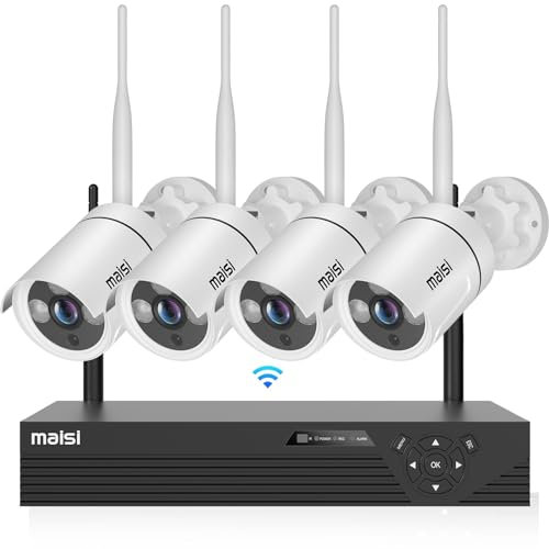 Maisi 3MP Wireless Security Camera System,8CH NVR CCTV Camera System,4×3MP Outdoor Security Cameras,Night Vision,Remote View,Motion Detection,NO Hard Drive