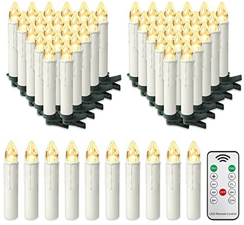 LARS360 50 candele a LED, luce bianca calda, senza fili, con telecomando, per albero di Natale, senza fiamma, per albero di Natale, decorazioni natalizie, festività