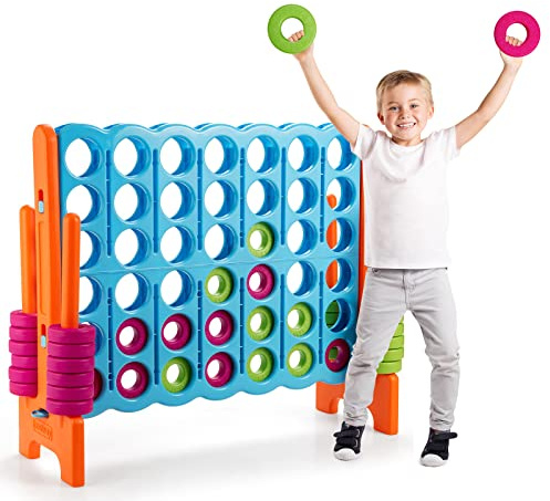 COSTWAY Vier-Gewinnt Spiel, 4 Gewinnt Spielbrettsätze, Vier in Einer Reihe Spiel mit 42 Jumbo Ringen und Schieberegler zum schnellen Neustart für Kinder und Erwachsene (Orange)