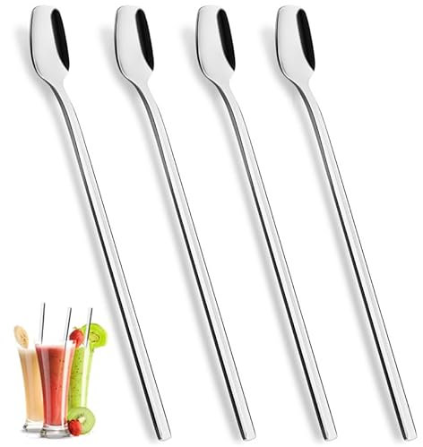YFWOOD Latte Macchiato Löffel Set, 4-teilig, 20.5 cm lange Griff Eislöffel lang Rührlöffel aus Edelstahl für Eiskaffee Eistee Milchshake Eisbecher Cocktails & Desserts