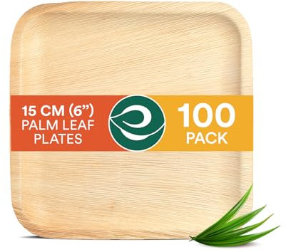 ECO SOUL Palm Leaf Plates 6”(15cm) Square (100 Count) Small Bamboo Plate |Eco Friendly, Biodegradable, Compostable Heavy-Duty Plate, Disposable Plates for Thanksgiving Dinner, Party & Events