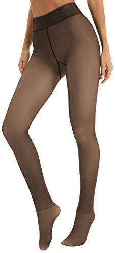 Famulily Winter Tights for Women Fake Sheer Warm Fleece Lined Thick Pantyhose Leggings Thermal Elastic Pants Coffee 300g