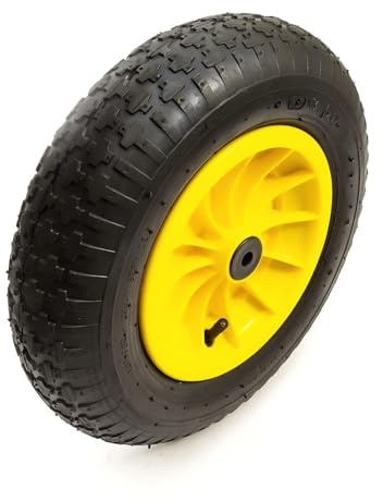 14 Inch 3.50-8 Wheelbarrow Wheel & Pneumatic Tyre & Inner Tube 4 Ply 350-8 Pneumatic Yellow 12.7mm Bore 75mm Hub Barrow