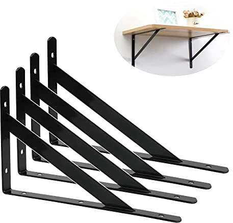 Regalhalterungen，Wand-Winkel Schwerlast-Träger 90 Grad Winkel Regalhalterung Wand Regalträger Stahl massiv Regalträger für die Wandmontage (Schwarz, 300 x 190 mm) 4 Stück