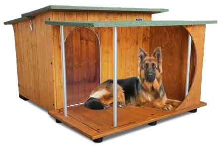 Hundehütten Hundehaus Hundehöhle mit Veranda Aus Massiv Holz Echtholz Geshenk THERMOVORHANG Made in Italy Mod. Italy D - Deutscher Schäferhund 102x125xH78