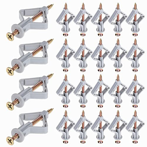 Mynoozi 200 Pcs Plasterboard Wall Plugs and Screws Set, Plasterboard Fixings, Heavy Duty Expansion Tube with Countersunk Screws for Strong Hold Hollow Drywall Fixings (100 Anchors + 100 Screws)