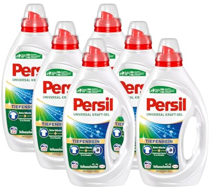 Persil Universal Kraft-Gel (6 x 20 Waschladungen), Flüssigwaschmittel mit Tiefenrein Technologie, Waschmittel für reine Wäsche und hygienische Frische für die Maschine, wirksam ab 20 °C