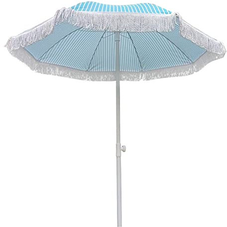 CHEMYO 160cm Plage Balcon Tassel Jardin Parapluie (sans Base), Parapluie Pliant, Poteau en Fer + Parasol Tissu Polyester, 4 Couleurs en Option, UV30+, pour Camping, Fête, Terrasse, Patio